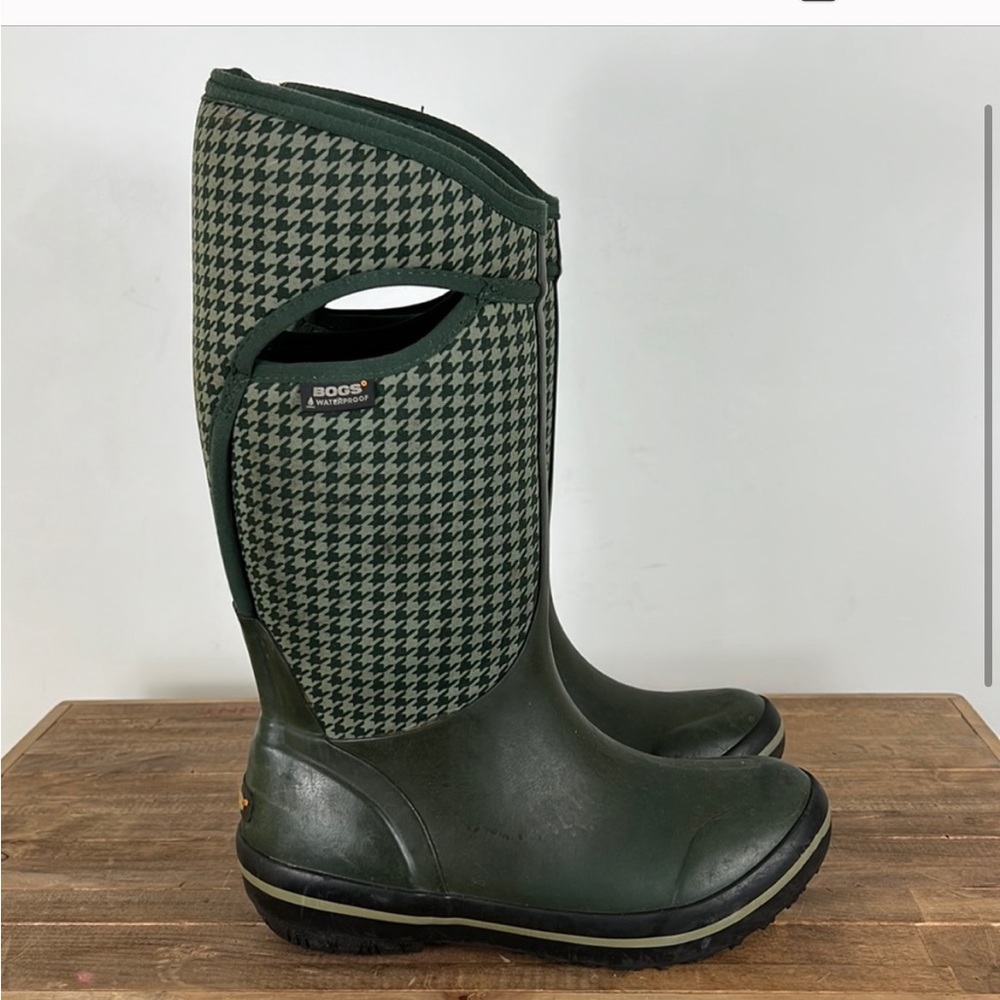 Bogs green plimsoll hounds tooth classic tall insulated winter boots women’s 8